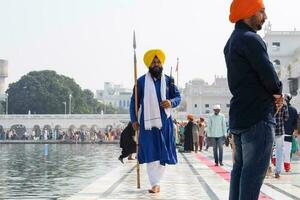 Amritsar, Inde - février 26 2023 - non identifié dévots de divers les pièces à d'or temple - harmandir sahib dans Amritsar, Pendjab, Inde, célèbre Indien sikh repère, d'or temple photo