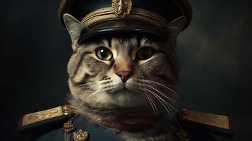 portrait royal chat dans ancien militaire costume, numérique art illustration, génératif ai photo