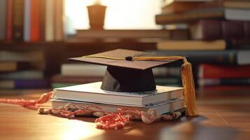 livres et l'obtention du diplôme casquette. illustration ai génératif photo