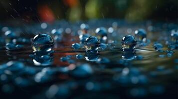 gouttelette danse, l'eau gouttelettes dansant sur le surface de une étang génératif ai photo