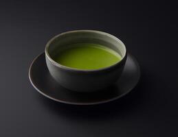 matcha thé dans le tasse isolé sur noir Contexte proche en haut. Japonais thé la cérémonie concept. ai généré. photo