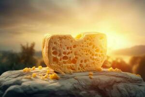 fromage cœur forme le coucher du soleil. produire ai photo