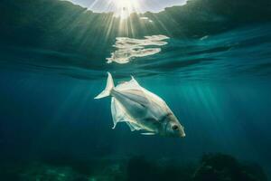 mer poisson Plastique sac. produire ai photo