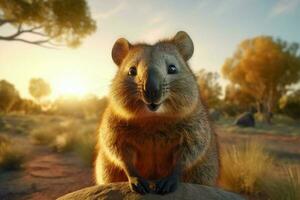 mignonne souriant quokka. produire ai photo