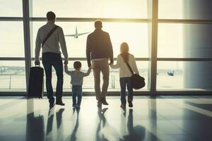 retour vue famille aéroport. produire ai photo