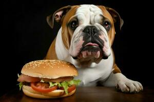 chien se soucier Hamburger Viande. produire ai photo