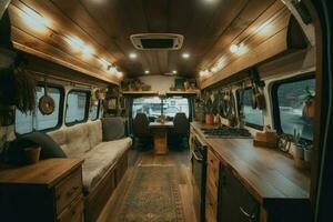 moderne intérieur vanlife charmant. produire ai photo