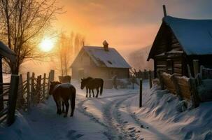 rural hiver paysage village maison. produire ai photo