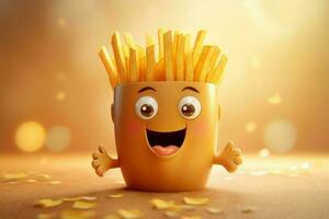 souriant frites personnage. produire ai photo