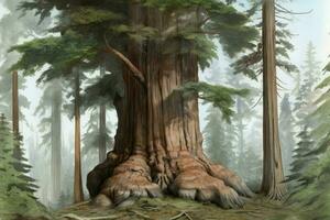 géant séquoia arbre forêt. produire ai photo
