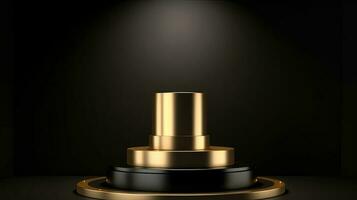 d'or podium sur noir Contexte. 3d le rendu, 3d illustration. photo