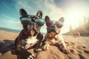 chien des lunettes de soleil selfie animal. produire ai photo