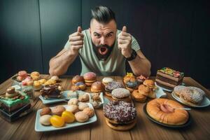 homme surmonter déchet aliments. produire ai photo