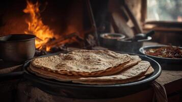 arménien lavash cuit dans le four, Pita pain génératif ai photo