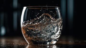 verre de l'eau sur table avec éclaboussures génératif ai photo