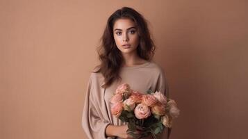 magnifique fille avec fleurs. illustration ai génératif photo