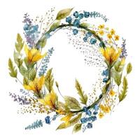 aquarelle floral bleu et Jaune Cadre. illustration ai génératif photo