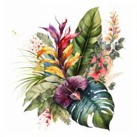 aquarelle tropical feuilles. illustration ai génératif photo