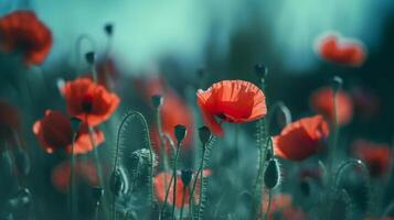 rouge coquelicots Contexte. illustration ai génératif photo