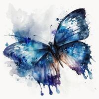 bleu aquarelle papillon. illustration ai génératif photo