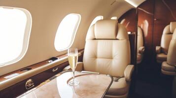 intérieur de luxueux privé jet avec cuir des places illustration ai génératif photo