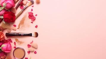 rose Contexte avec cosmétique des produits. illustration ai génératif photo