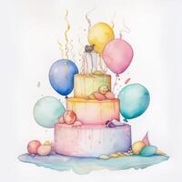 aquarelle anniversaire gâteau. illustration ai génératif photo