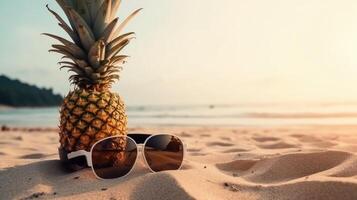 mignonne ananas dans lunettes de soleil. illustration ai génératif photo