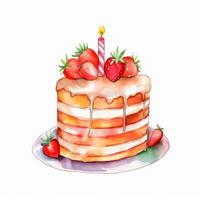 aquarelle anniversaire gâteau. illustration ai génératif photo