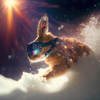 mignonne snowboard lapin. illustration ai génératif photo