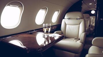 intérieur de luxueux privé jet avec cuir des places illustration ai génératif photo
