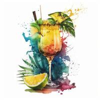 aquarelle tropical cocktail. illustration ai génératif photo