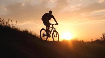 vélo et le coucher du soleil paysages illustration ai génératif photo