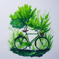 aquarelle monde vélo journée éco vert transport concept ai généré photo