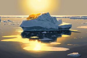 Arctique glacier flotteurs dans le mer sur le Contexte de le Soleil. ai généré. photo