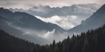 brumeux montagnes paysage ai généré photo