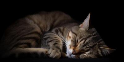 une chat en train de dormir sur une sol ai généré photo