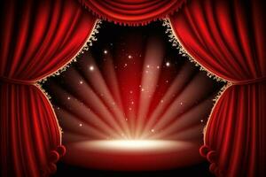 la magie théâtre étape rouge rideaux spectacle projecteur ai généré photo
