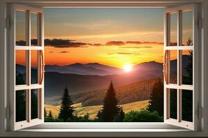 vue sur magnifique lever du soleil de Accueil fenêtre ai généré photo