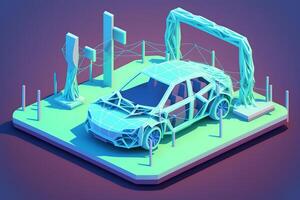 électrique voiture mise en charge concept dans vert environnement. neural réseau ai généré photo