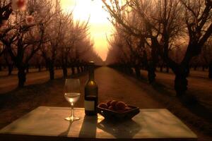 encore la vie sur une table dans le jardin. neural réseau ai généré photo