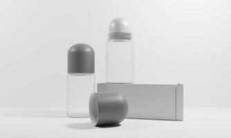 illustration 3d rendre déodorant bouteille maquette conception. faux déodorant bouteilles. déodorant emballage. déodorant isoler sur blanc Contexte. photo