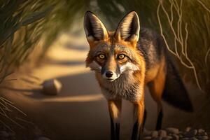 Renard dans vert forêt. faune scène de la nature. neural réseau ai généré photo