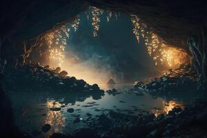 vue à l'intérieur le grotte, magnifique paysage. neural réseau ai généré photo