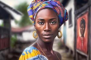 portrait de une magnifique africain femme. neural réseau ai généré photo