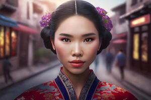 magnifique asiatique chinois femme portrait. neural réseau ai généré photo