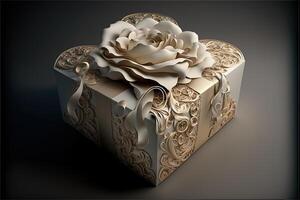 réaliste décoratif cadeau des boites 3d cadeaux blanc papier carton emballage modèles côté vue cœur forme présente à la perfection enveloppé valentines boite cadeau luxe papier carton génératif ai photo