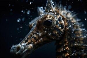 portrait de une hippocampe sous-marin entre corail récifs, génératif ai photo