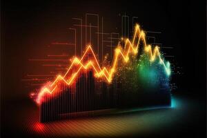 affaires économique graphiques avec lumière effets, néon. abstrait néon arrière-plan, croissance et tomber analytique. Stock marché commerce investissement chandelier graphique. la finance et économie concept. génératif ai photo