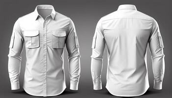 cargaison style chemise Hommes pour maquette, blanc Couleur de face et dos, génératif ai photo